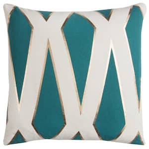 Teal/Ivory Geometric Asymmetrical Pattern with Gold Metallic Poly Filled 20 in. x 20 in. Decorative Throw Pillow