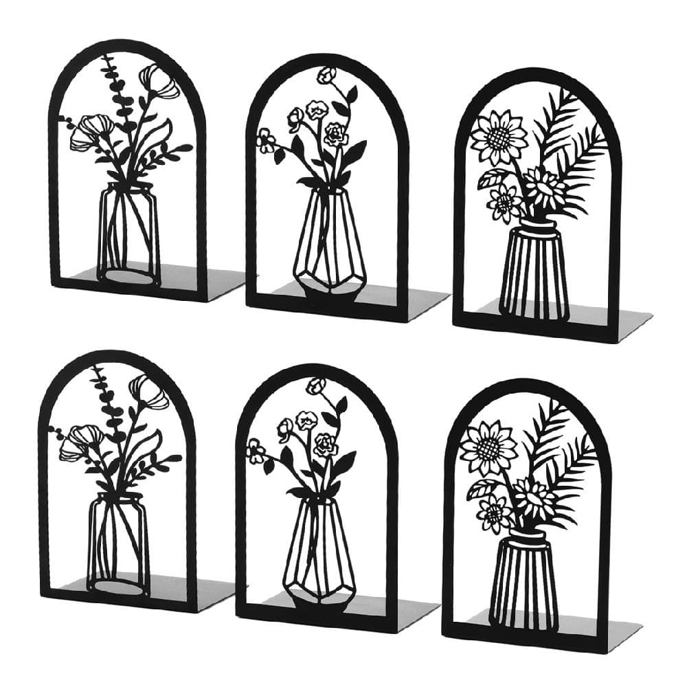 6-Piece Black Decorative Metal Bookend with Floral Design, Non-Slip and Durable L-Shaped Book Stoppers for Shelves, Desk price history on PriceWatchPro