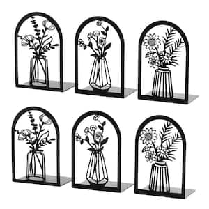 6-Piece Black Decorative Metal Bookend with Floral Design, Non-Slip and Durable L-Shaped Book Stoppers for Shelves, Desk