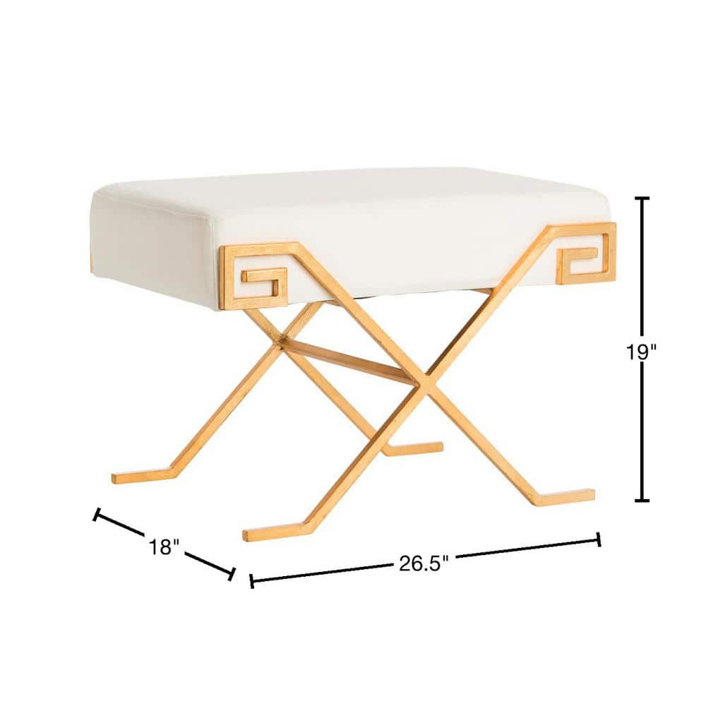 Luna 27'' Light Beige Linen and Gold Greek Key Transitional Bench