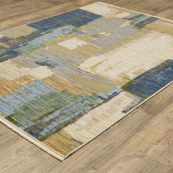 Solano Blue/Green 7 ft. x 10 ft. Abstract Palette Wool Nylon Blend Fringe-Edge Indoor Area Rug