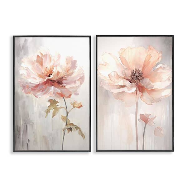 Stupell Industries Soft Pink Budding Flowers by Raymond Powers 2 Pieces Black Framed Nature Giclee Art Print 30 in. x 20 in.