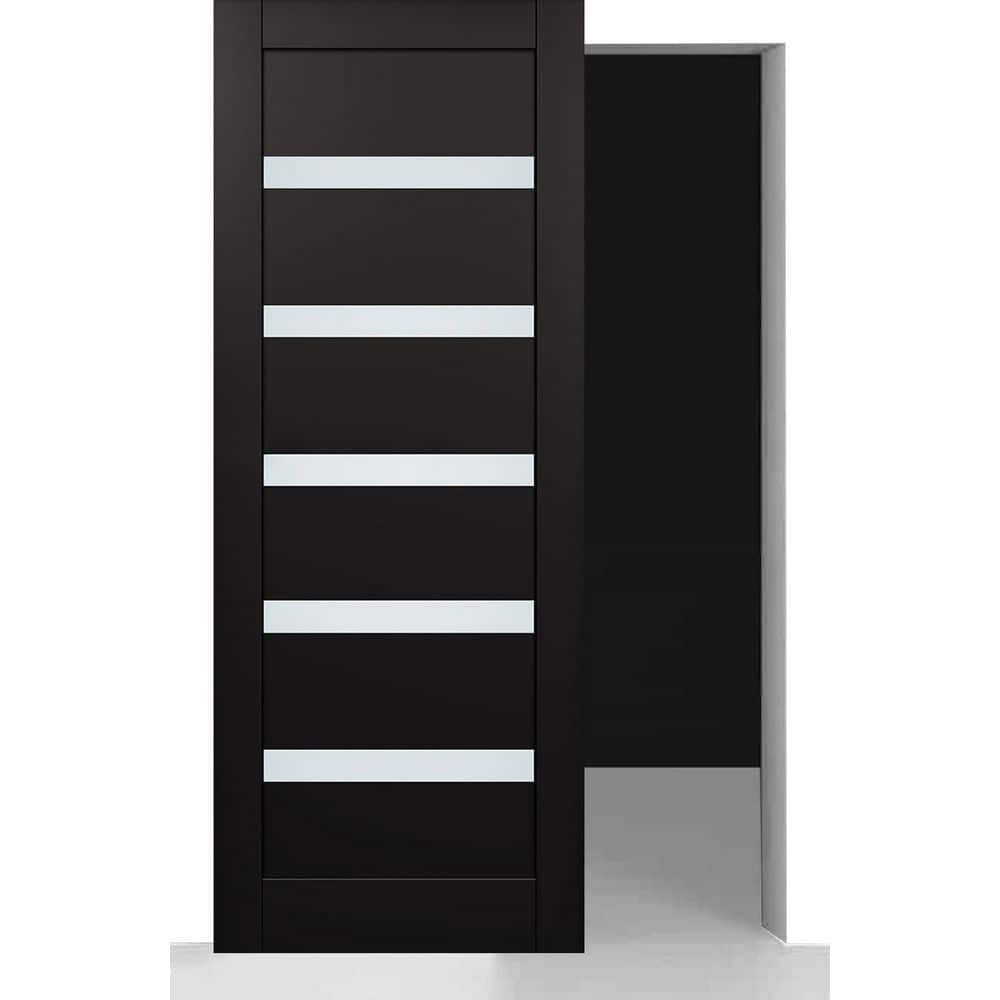 Leora N 28 in. x 84 in. 6-Lite Frosted Glass Black Matte Wood Hidden w/BaseBoard Sliding Barn Door with Hardware Kit price history on PriceWatchPro