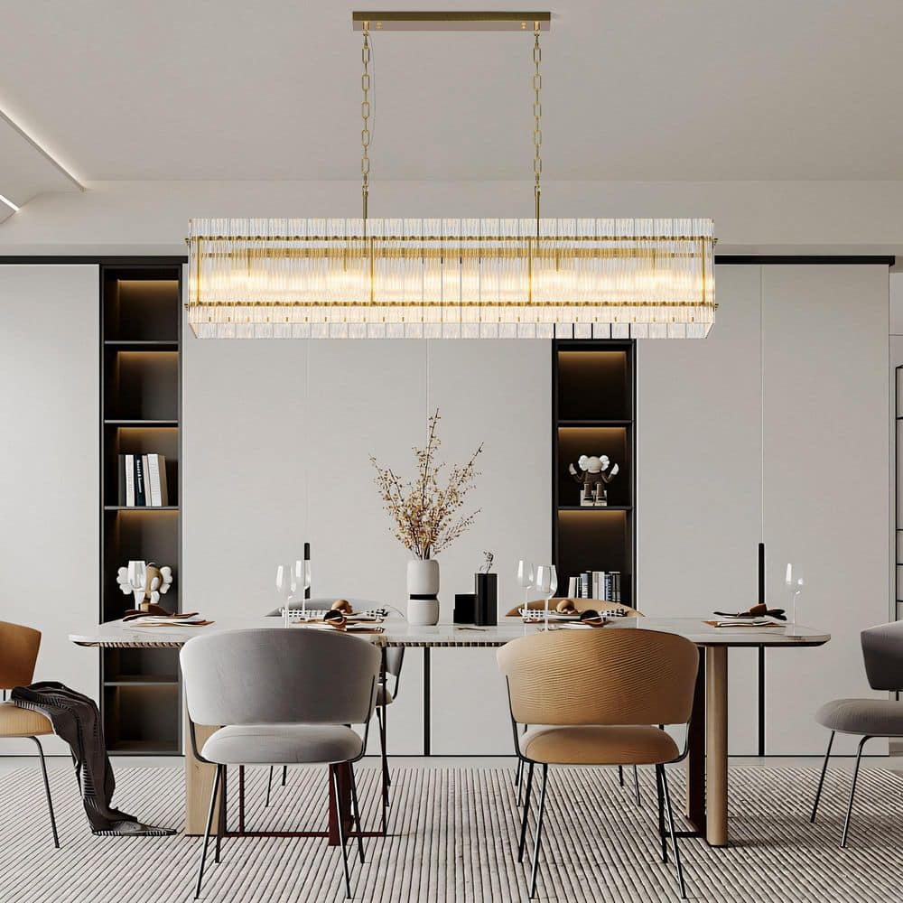 10-Light Gold Modern Crystal Glass Linear Chandelier for Kitchen Island and Dining Room with LED included price history on PriceWatchPro