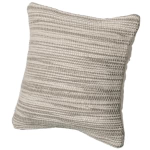 16 in. Beige HandWoven Wool and Cotton Throw Pillow Cover with Woven Knit Texture with Filler
