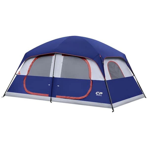 Unbranded Blue 9-Person Camping Tents Easy Set Up 2 Room Family Tent with 6 Windows Double Layer Carry Bag for Camping Hiking