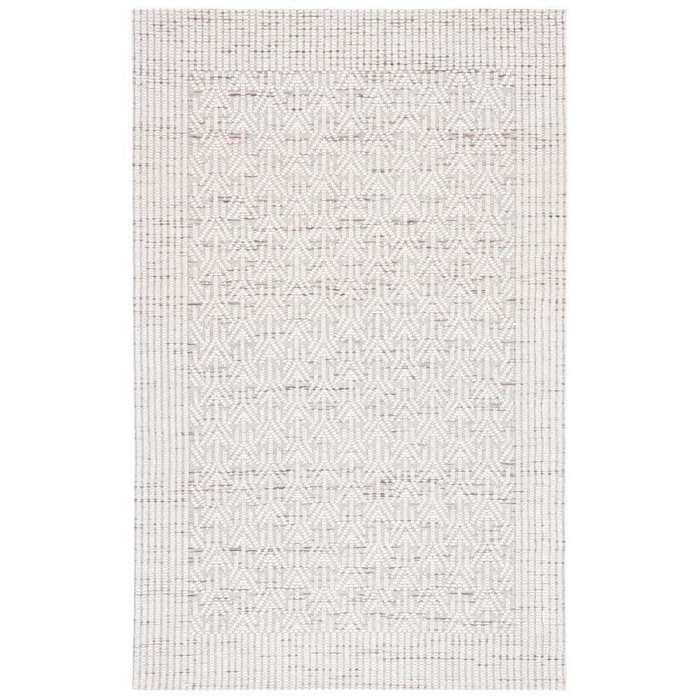 Ivory Beige 5' x 8' Flat Woven Wool Area Rug