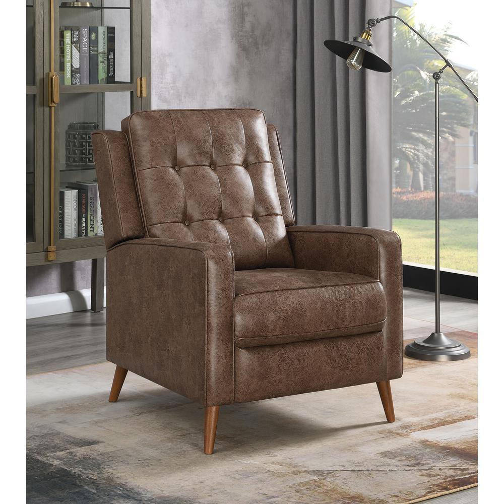 Davidson Brown Microfiber Transitional Recliner with Wood Legs