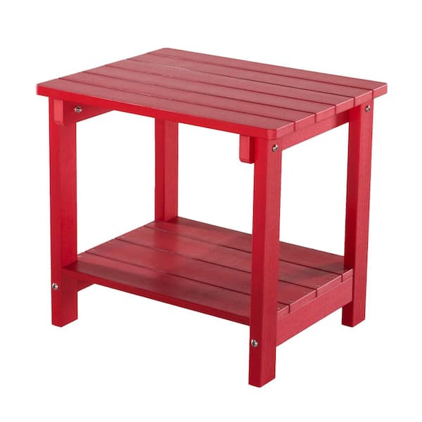 Afoxsos Key West Red Wood Outdoor Patio Rectangular Side Table (1-Piece)