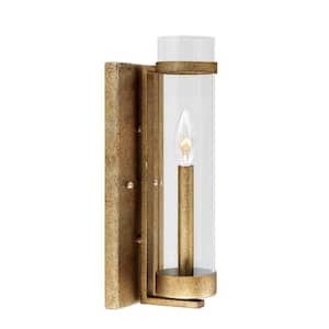 Milan Collection: 1-Light Vintage Gold Wall Sconce with Clear Glass