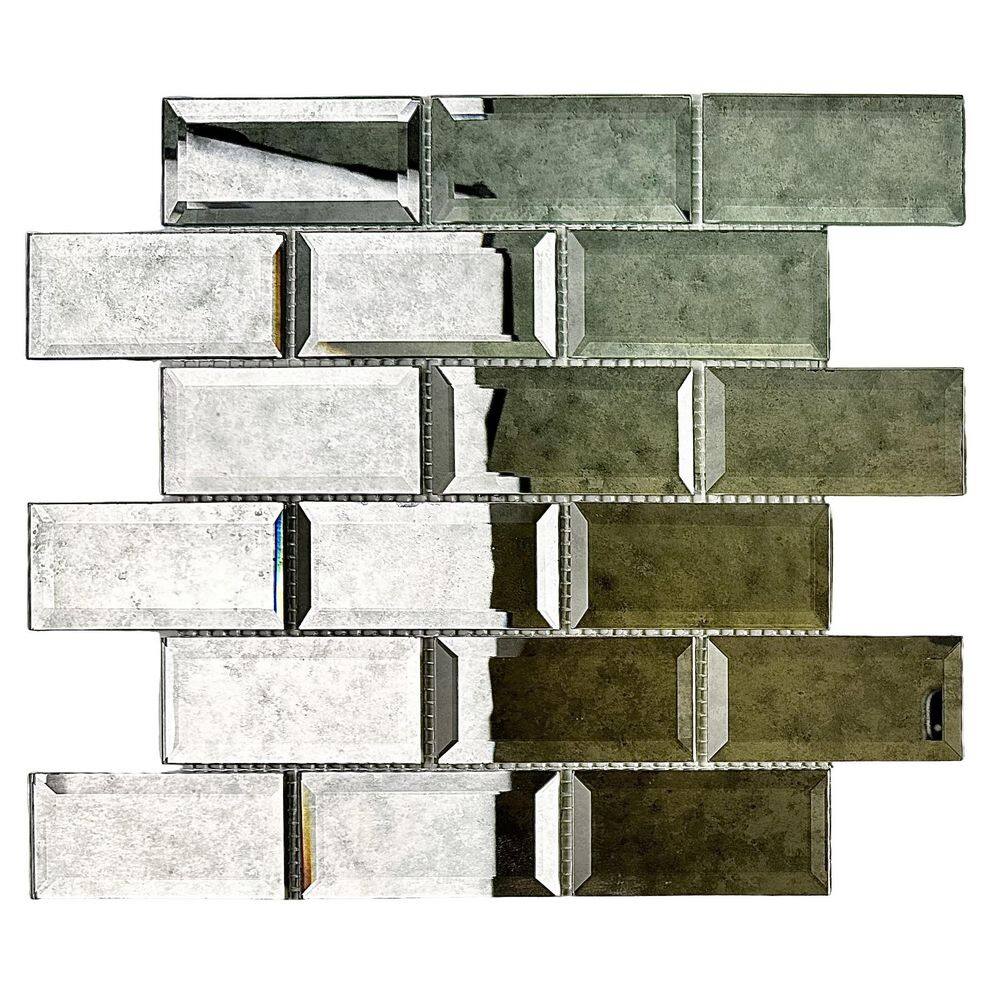 Reflections Antique Silver 12 in. x 12 in. Brick Beveled Glossy Glass Mirror Mosaic Wall Tile (2 sq.ft./Case) price history on PriceWatchPro