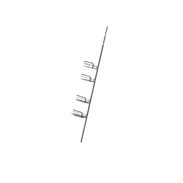 Freestanding Corner Shower Caddy in Black with 4 Height Adjustable Shelves, Tension Pole, Towel Bar and Hanging Hook