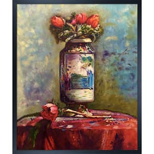 Anemones in a Chinese Vase by Edouard Vuillard Studio Black Wood Framed Abstract Painting Art Print 21.5 in. x 25.5 in.