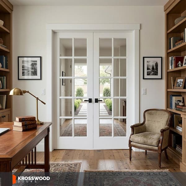 56 in. x 80 in. Craftsman Shaker 10-Lite Both Active MDF Solid Core Double Prehung French Door