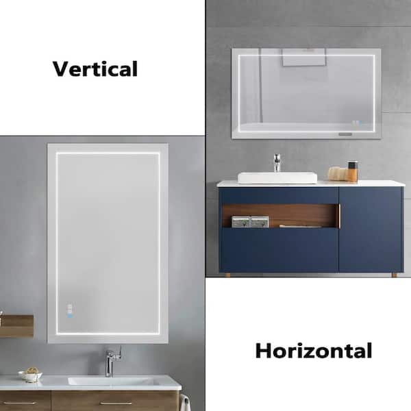 Satico 40 in. W x 24 in. H Rectangular Frameless Anti-Fog LED Light Wall Mounted Bathroom Vanity Mirror in Aluminum