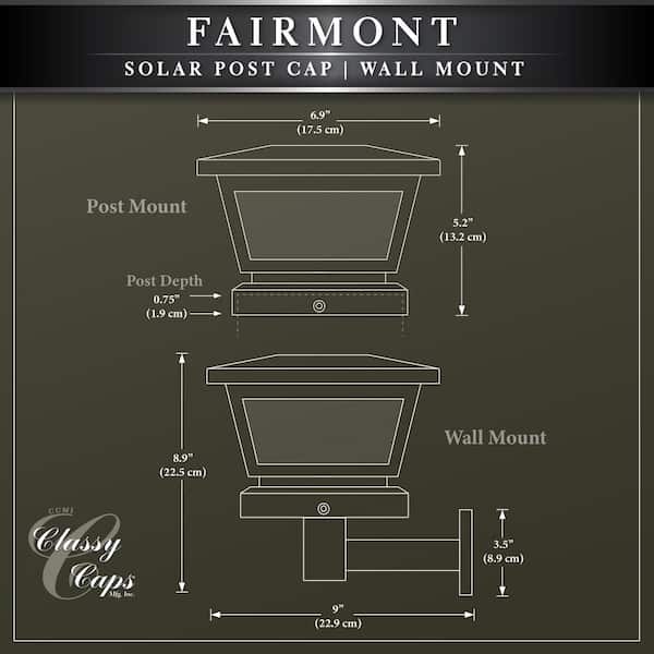 CLASSY CAPS 5 in. x 5 in./ 4 in. x 4 in. Black ABS Outdoor Fairmont Solar Post Cap (2-Pack)