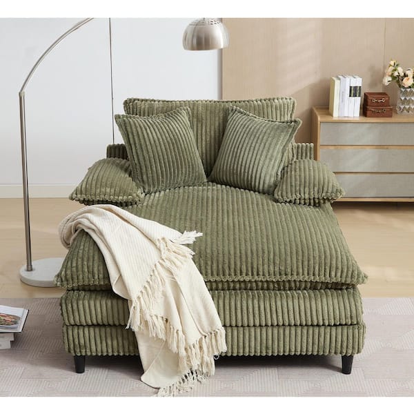 Green 54.75 in. W Oversized Fluffy Corduroy Polyester Full Size Sofa Bed, Deep Seat Sleeper Sofa Chair, with 2 Pillows