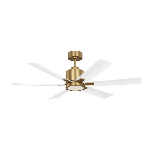 Flera 52 in. Smart Indoor/Outdoor Burnished Brass Ceiling Fan with with Matte White Blades and Remote Included