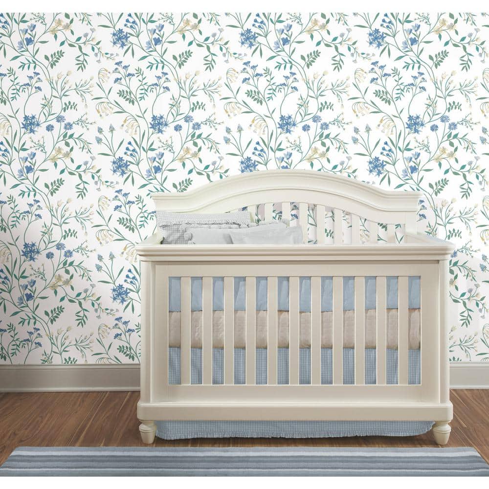 White and Blue Floral Self-Adhesive Peel and Stick Wallpaper Roll