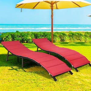 2-Piece Wicker Outdoor Chaise Lounge with Multicolor Cushions,No Assembly Required