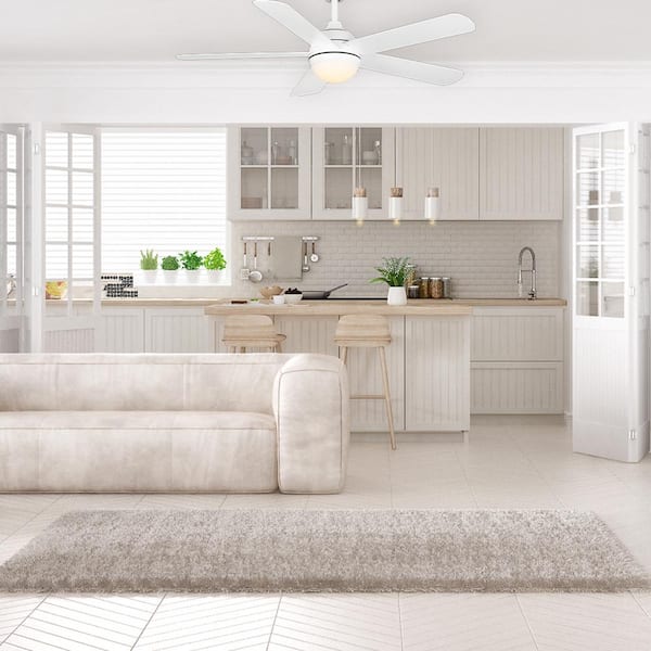 Hampton Bay Morland 52 in. Smart Indoor/Covered Outdoor Matte White Ceiling Fan with Remote and Integrated LED Powered by Hubspace