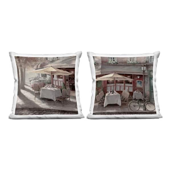 Stupell Industries City Restaurant Sidewalk Seating Brown Abstract Polyester 18 in. x 18 in. Throw Pillow Set of 2