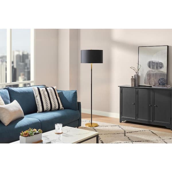 Bradbury 58.625 in. 1-Light Black and Gold Standard Floor Lamp with Black Drum Shade