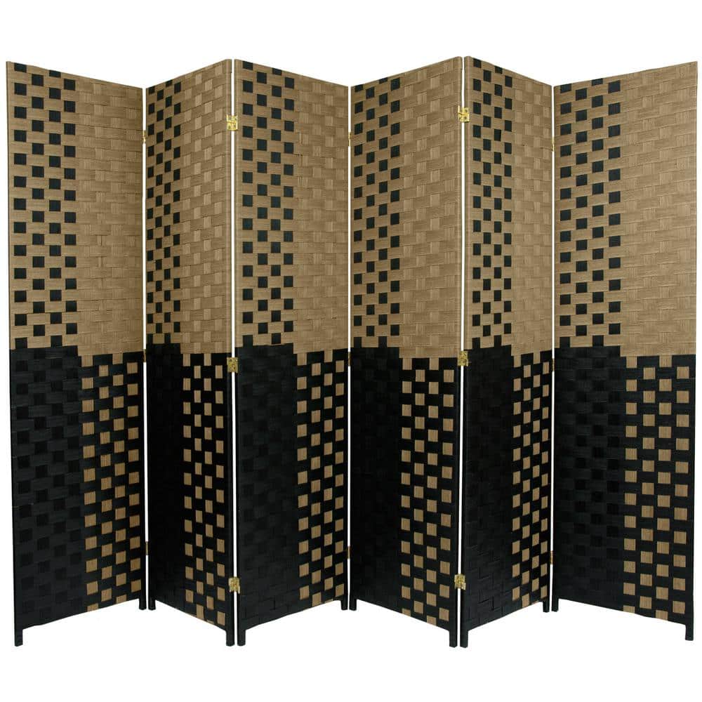 6 ft Tall Black and Tan Woven Fiber 6-Panel Room Divider