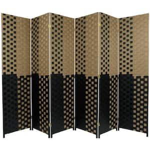 6 ft. Black and Tan Woven Fiber 6-Panel Room Divider