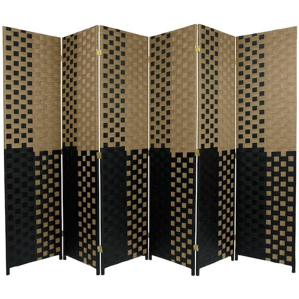 Oriental Furniture 6 ft. Black and Tan Woven Fiber 6-Panel Room Divider