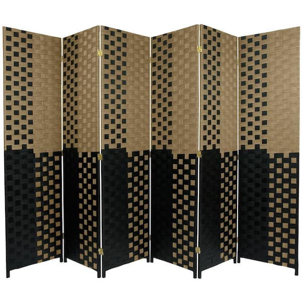6 ft. Black and Tan Woven Fiber 6-Panel Room Divider