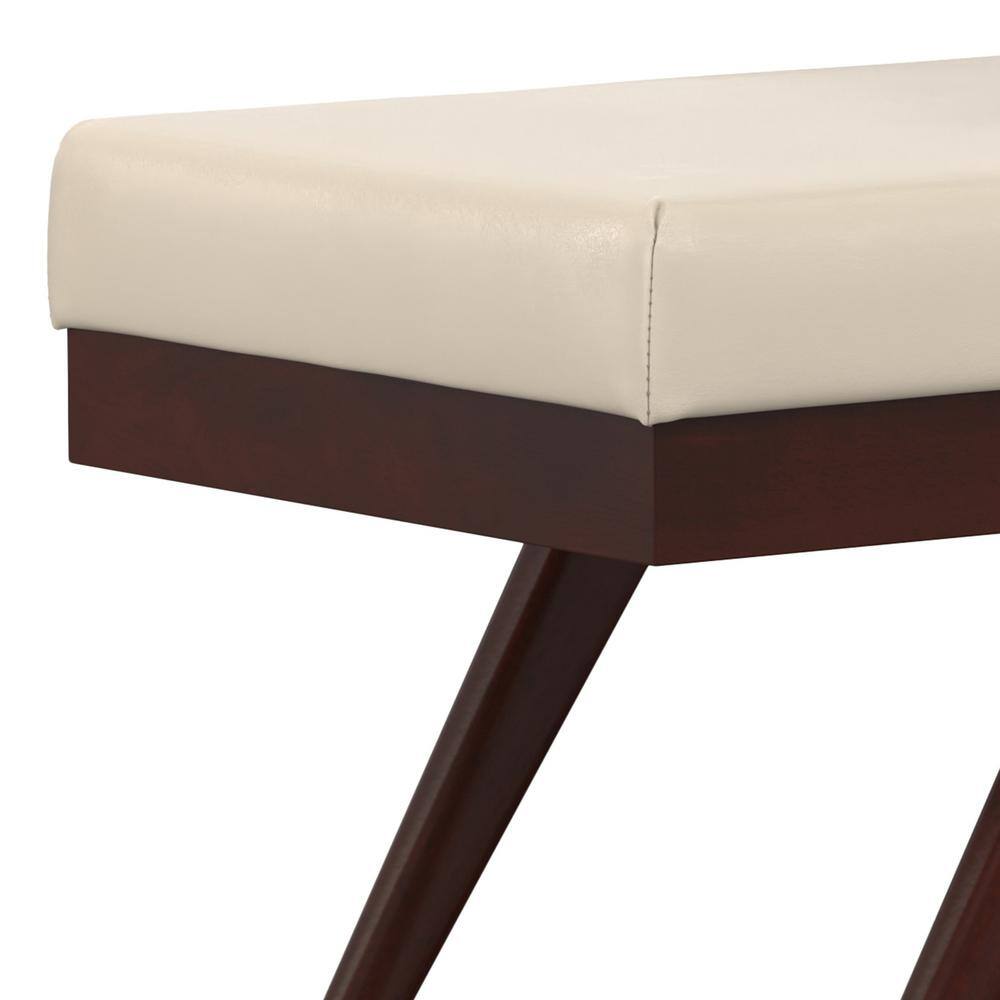 Chanelle 48" Satin Cream Faux Leather Mid-Century Ottoman Bench