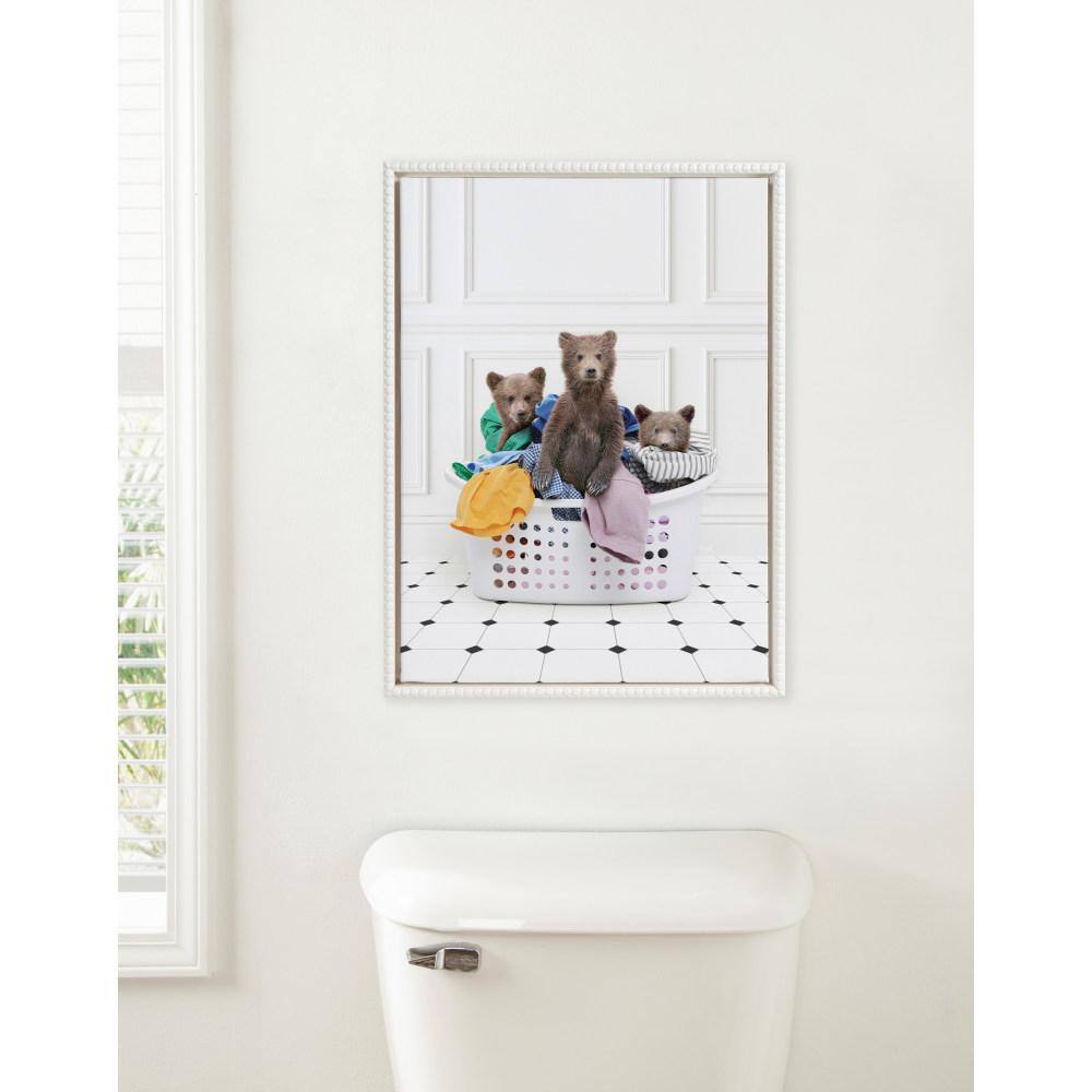 18"x24" White Beaded Frame Three Bears in Laundry Basket Canvas Print