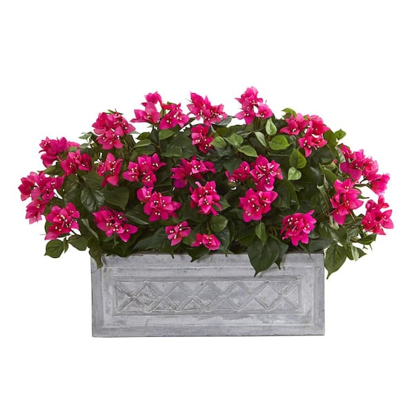 Nearly Natural Indoor 30 in. Bougainvillea Artificial Plant in Stone Planter