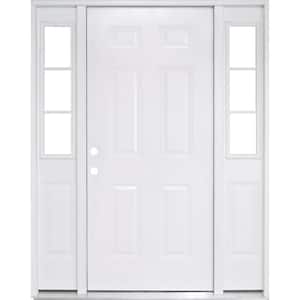 64 in. x 80 in. Element Series 6 Panel White Primed Right Hand Steel Prehung Front Door with 12 in. 3 Lite Sidelites