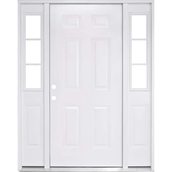 Steves & Sons 72 in. x 80 in. Element Series White Primed Right-Hand 6-Panel Steel Prehung Front Door with 16 in. 3-lite Sidelites