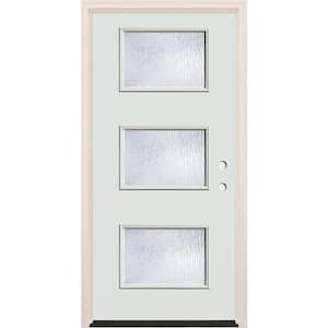 36 in. x 80 in. Left-Hand/Inswing 3-Lite Rain Glass Alpine Painted Fiberglass Prehung Front Door w/6-9/16 in. Frame