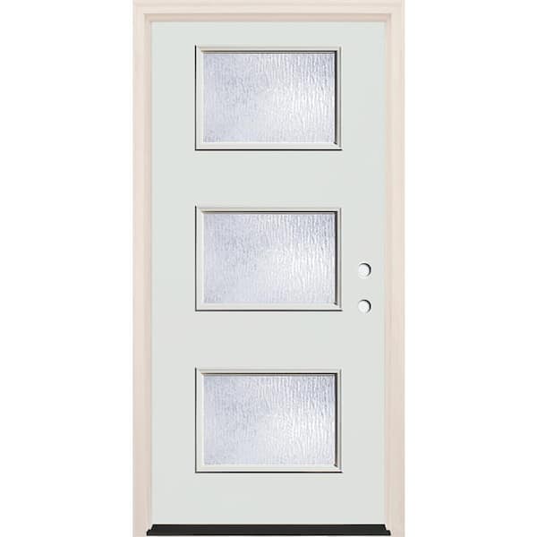 Builders Choice 36 in. x 80 in. Left-Hand/Inswing 3-Lite Rain Glass Alpine Painted Fiberglass Prehung Front Door w/6-9/16 in. Frame