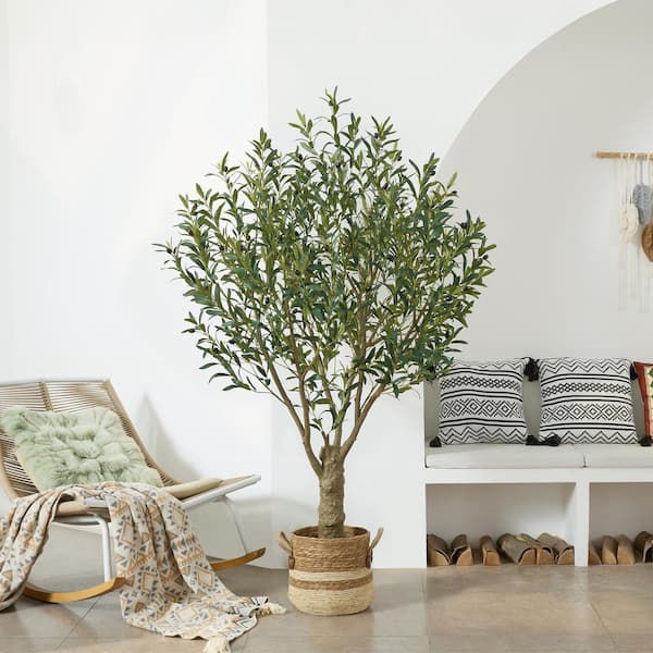 6ft.Artificial Olive Tree Indoor/Outdoor, Faux Plant with UV-Resistant in Black Planter for Home Office Decor