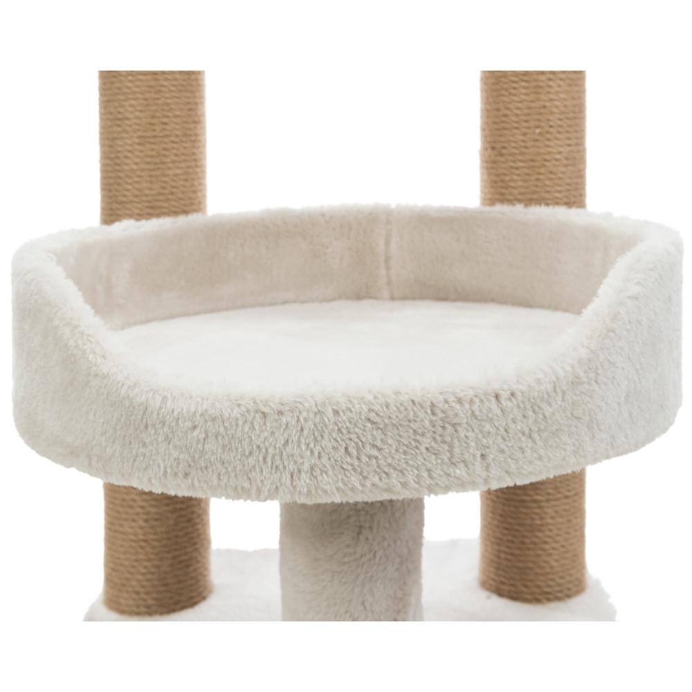 Light Gray and Beige Sisal 2-Level Cat Tree with Plush Platforms