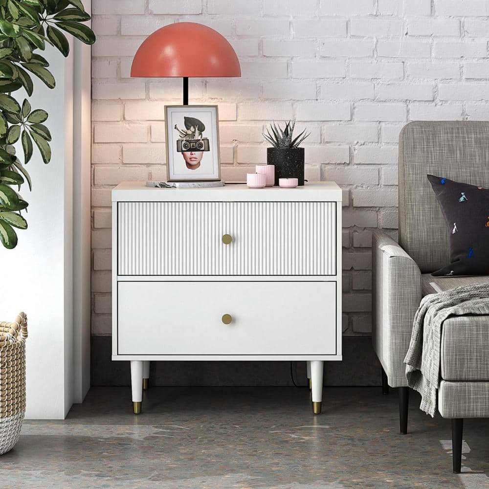 Elizabeth White 2-Drawer Nightstand with Gold Accents