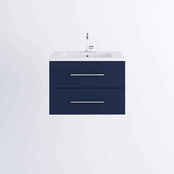 VOLPA USA AMERICAN CRAFTED VANITIES Napa 30 in. W x 20 in. D Single Sink Bathroom Vanity Wall Mounted In Navy Blue with Acrylic Integrated Countertop