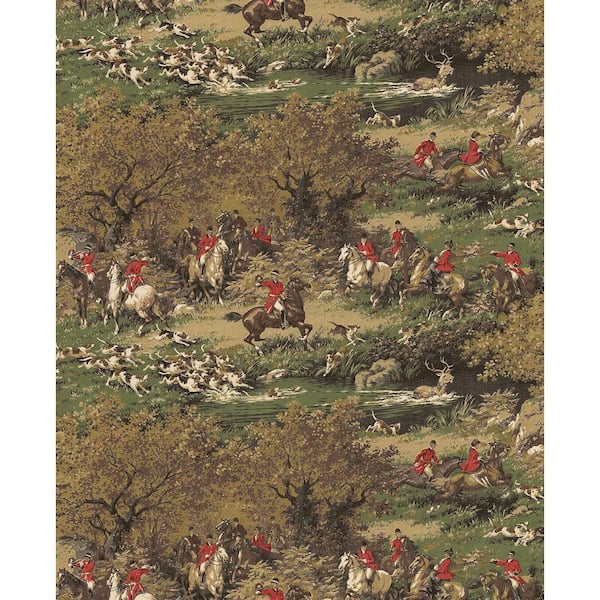 30.75 sq. ft. Chestnut & Rosemary Taunton Hunt Scene Vinyl Peel and Stick Wallpaper Roll