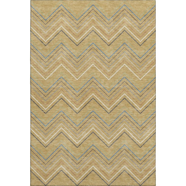 Mayfield Premium Machine Washable Abstract AMF2392 Gold 8 ft. x 10 ft. Area Rug