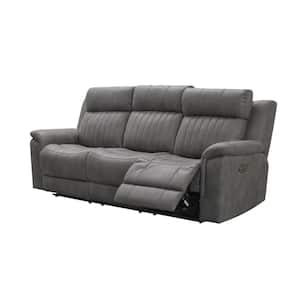 Gracey Gray Leather Power Recliner Sofa with Power Headrests