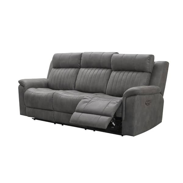 DEVON & CLAIRE Gracey Gray Leather Power Recliner Sofa with Power Headrests