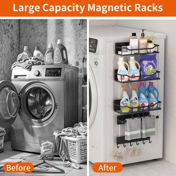 Anqtovp Magnetic Mount Black Metal Shelf Organizer for Washing