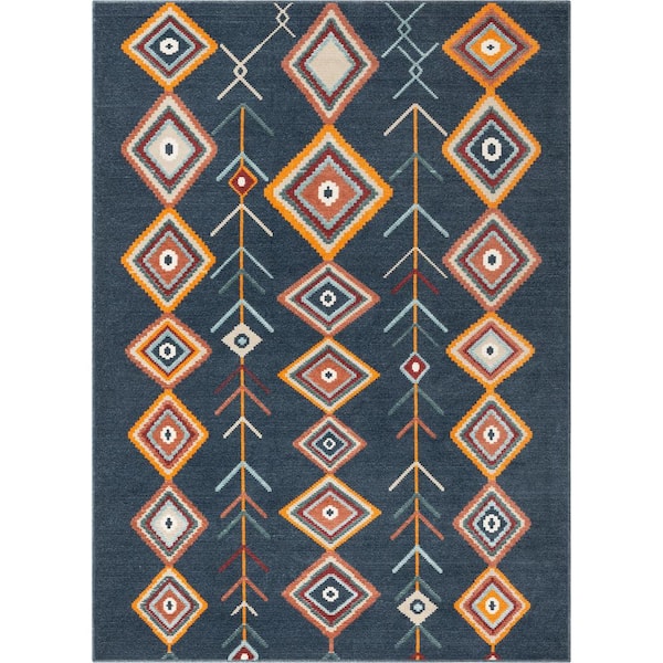 Well Woven Taos Sena Blue Tribal Moroccan Trellis 6 ft. 7 in. x 9 ft. 2 in. Area Rug