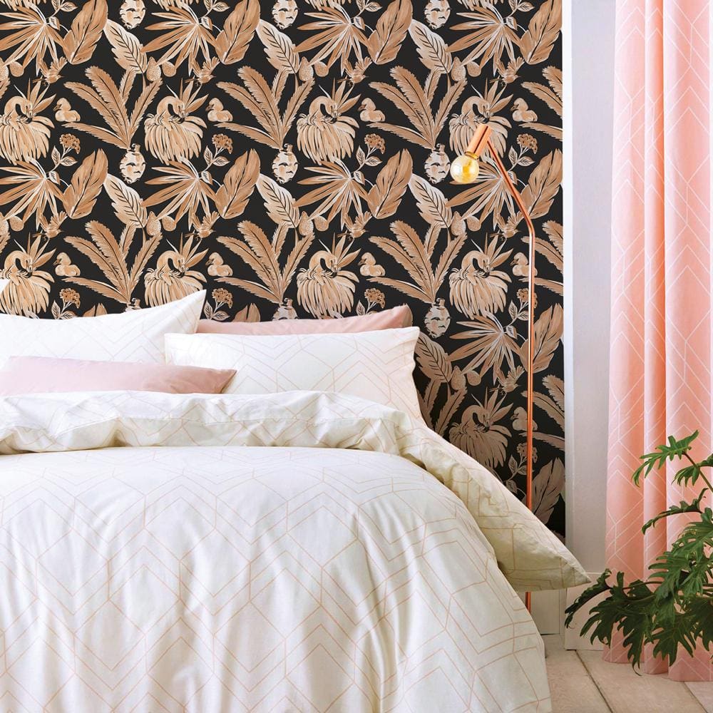 Black and Beige Tropical Flamingo Peel and Stick Wallpaper Roll