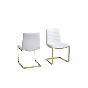Blanca White Faux Leather Gold Dining Chair (Set of 2)